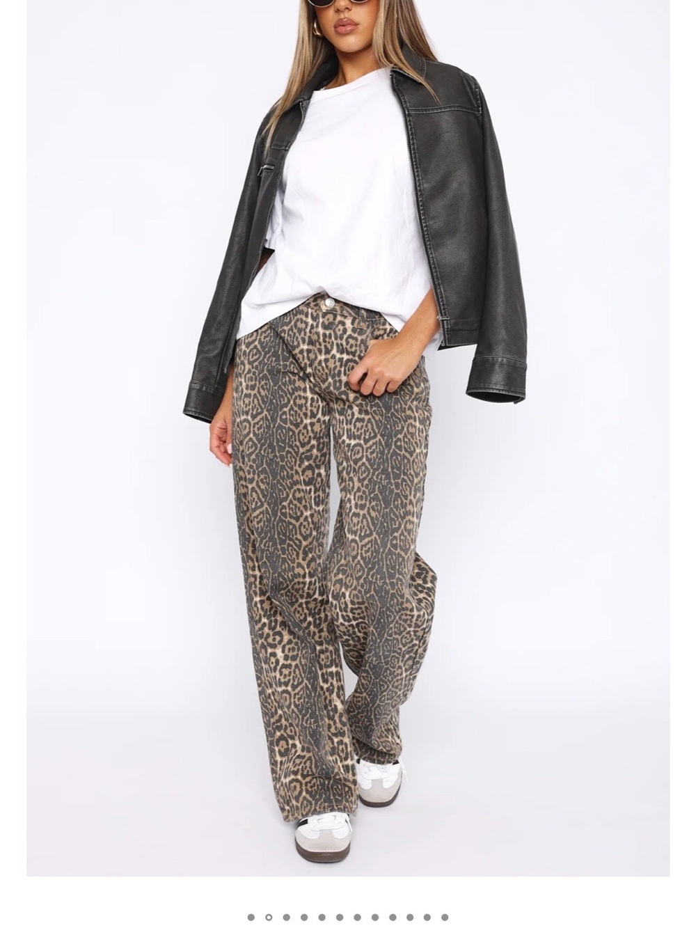 White Fox Boutique Leopard Print Wide Leg Jeans - Brown - Picture 2 of 2